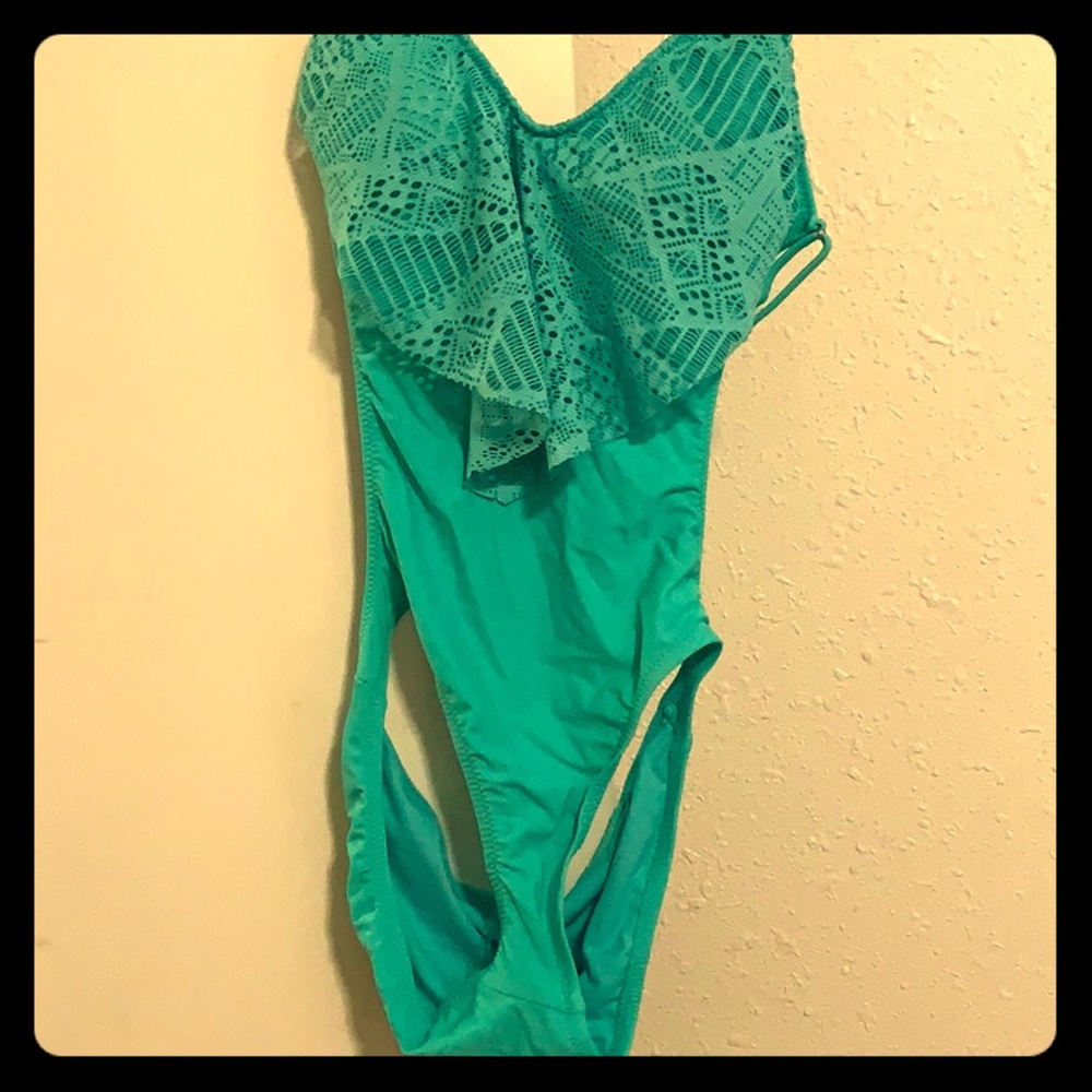 Mint green backless one piece swimsuit